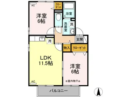 ステーションハウスリブ A棟(2LDK/2階)の間取り写真