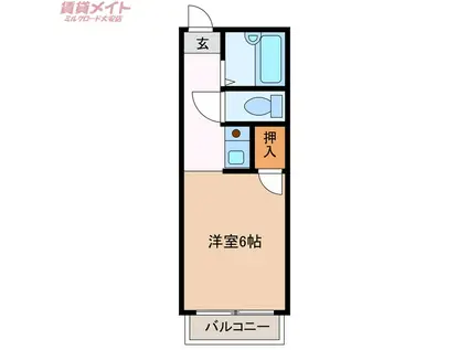 三岐鉄道三岐線 大安駅 徒歩39分 2階建 築19年(1K/1階)の間取り写真