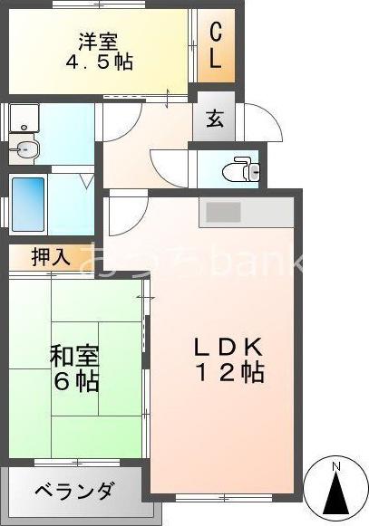 プリムローズマキB棟(2LDK/3階)の間取り写真