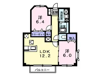 フラワーヒルD(2LDK/1階)の間取り写真