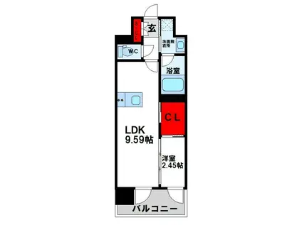 プレジデンス ざ 三萩野(1LDK/9階)の間取り写真
