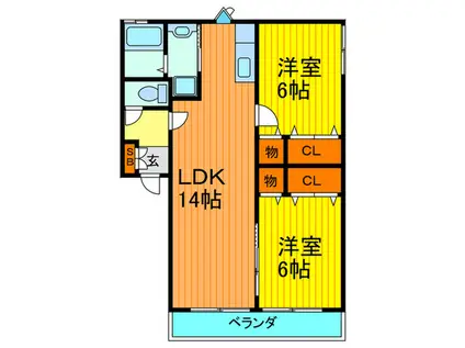 カロスハイム(2LDK/1階)の間取り写真