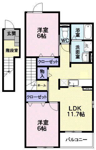 カルチェ・ド・モエI(2LDK/2階)の間取り写真