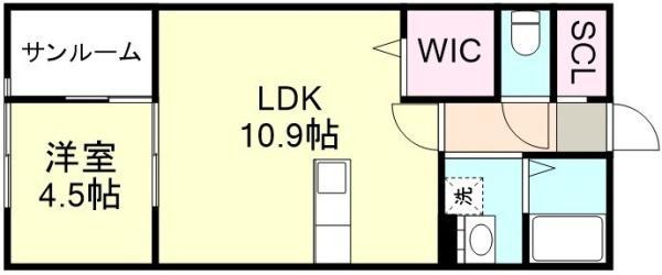96APT(1LDK/2階)の間取り写真