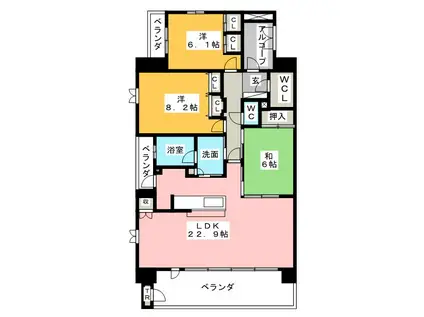 シャトレグラン安島(3LDK/5階)の間取り写真