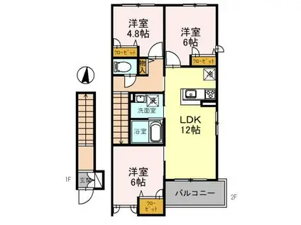 サンクイール E棟(3LDK/2階)の間取り写真