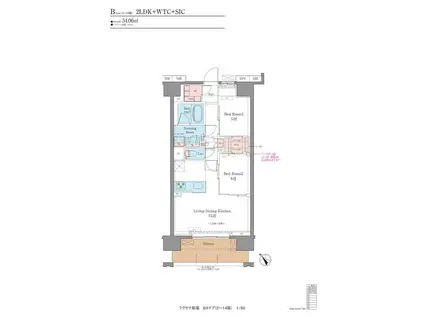 LUXENA船堀(2LDK/13階)の間取り写真