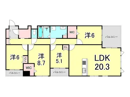 パークシュロス芦屋(4LDK/3階)の間取り写真