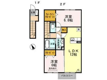 ウィット竜泉寺B棟(2LDK/2階)の間取り写真