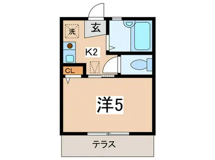 ヒルス二俣川(1K/1階)の間取り写真