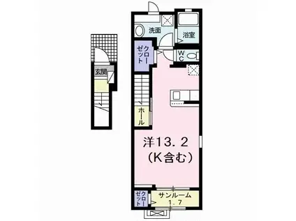 オルテンシア(ワンルーム/2階)の間取り写真