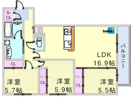 ラ ルーシュ(3LDK/3階)の間取り写真