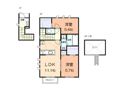 アミティエ湘南B(2LDK/2階)の間取り写真
