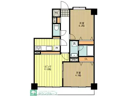 グランドヒルズ弐番館(2LDK/4階)の間取り写真