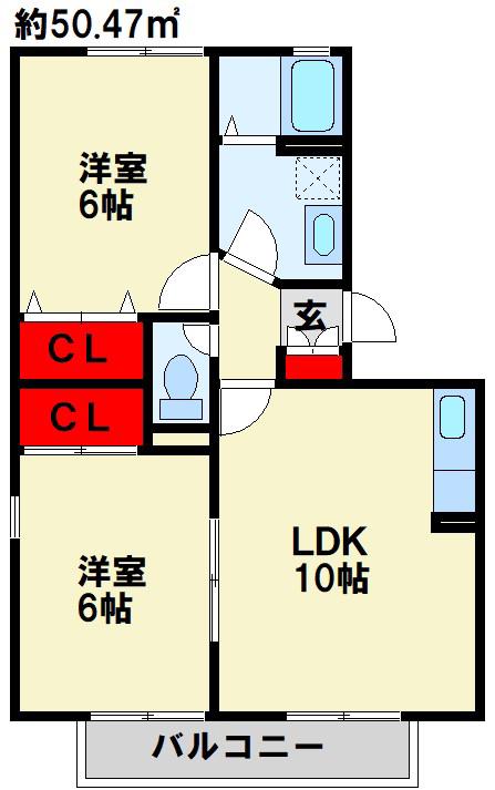 リベルティメゾン(2LDK/2階)の間取り写真
