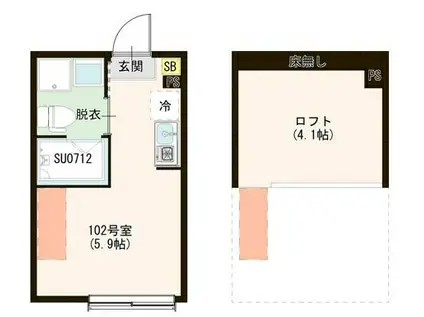 ハーモニーテラス上石神井V(ワンルーム/1階)の間取り写真