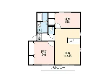 モナークヴィレ(2LDK/2階)の間取り写真