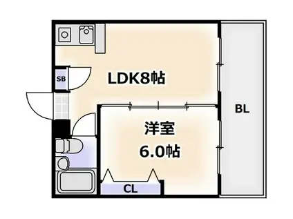 ジョイテル西田辺I(1LDK/6階)の間取り写真