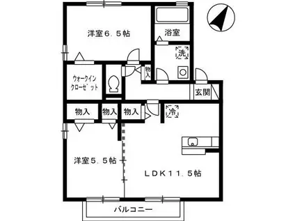 セジュールセラ D棟(2LDK/2階)の間取り写真