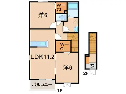 ラ・フォンテ II(2LDK/2階)の間取り写真