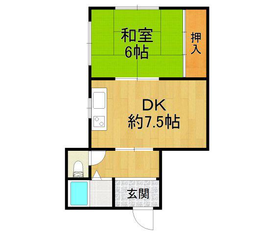 緑荘(1DK/2階)の間取り写真
