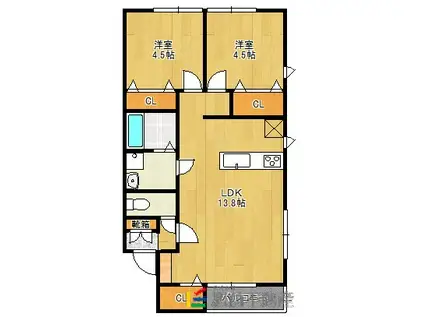 メゾンクレール有田(2LDK/2階)の間取り写真