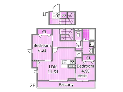 ディールーム保土ケ谷区上星川(2LDK/2階)の間取り写真