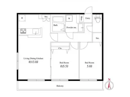 フェリス国立(2LDK/2階)の間取り写真