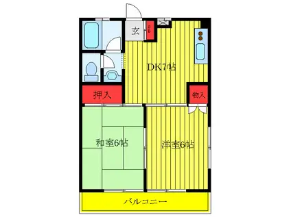 常盤台コーポ(2DK/2階)の間取り写真