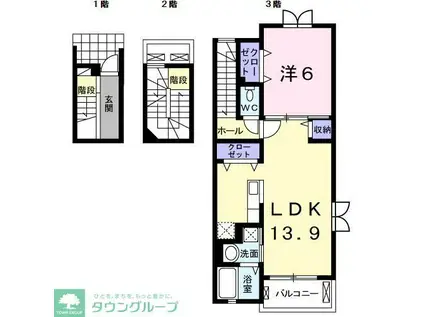 ムーン ガーデン樹来(1LDK/3階)の間取り写真