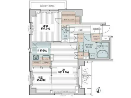 カスタリア三宿(2LDK/2階)の間取り写真