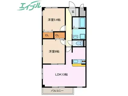 IZM HINAGA A棟(2LDK/1階)の間取り写真