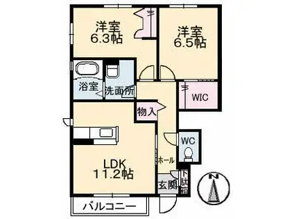 シャーメゾン モモ B棟(2LDK/1階)の間取り写真