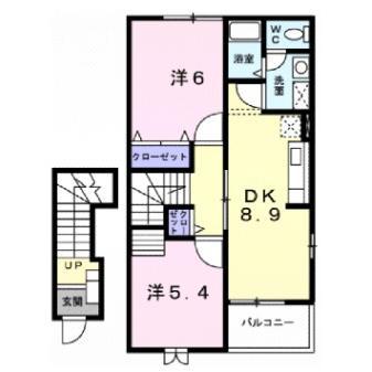 高丘リバーサイド(2DK/2階)の間取り写真