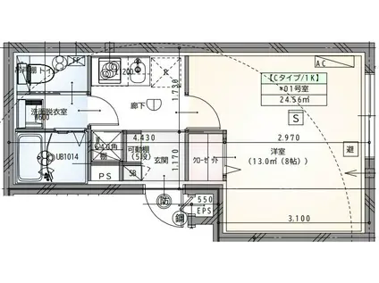 LAVIERE目黒不動前(1K/2階)の間取り写真