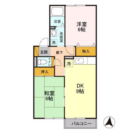 メゾンドール弐番館(2DK/2階)の間取り写真