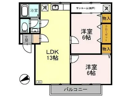 レーヴ・アズール(2SLDK/1階)の間取り写真