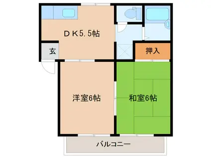 深町ハイツ B棟(2DK/1階)の間取り写真