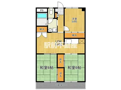 ドムール花見(3LDK/6階)の間取り写真