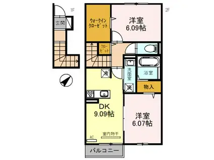 アリビオ西内貴(2DK/2階)の間取り写真