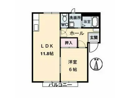 カーサツインクル I棟(1LDK/2階)の間取り写真