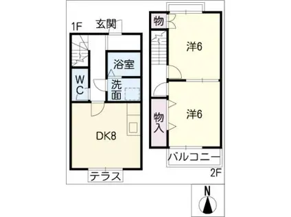 DUPLEX ITO B(2DK/2階)の間取り写真