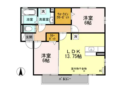 アムール丹陽(2LDK/2階)の間取り写真