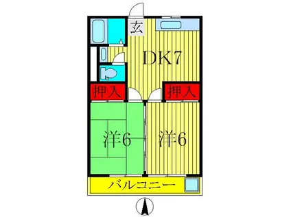 スカイハイツ富澤(2DK/2階)の間取り写真