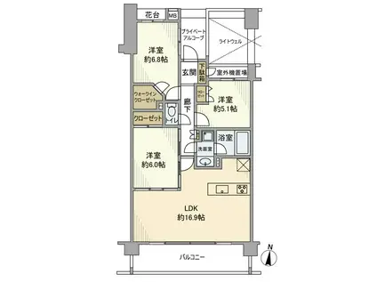 クレッセント武蔵小杉(3LDK/3階)の間取り写真