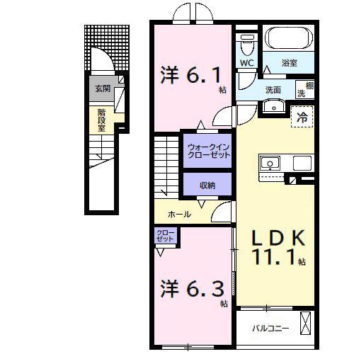 ウルルI(2LDK/2階)の間取り写真