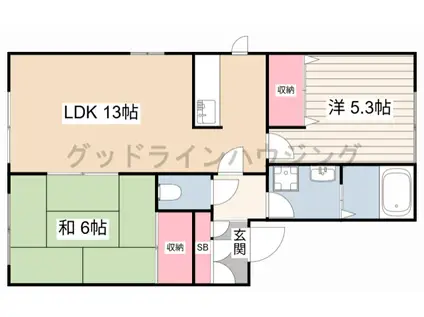 ウエストサイドコートA棟(2LDK/1階)の間取り写真