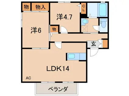 クレアシオンB(2LDK/1階)の間取り写真