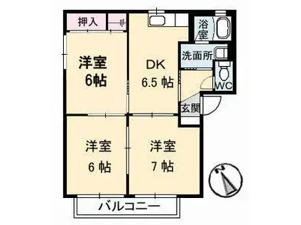 ヴァリュージュ A棟(3DK/2階)の間取り写真