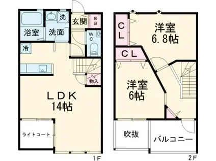プレミアムアイランド上峰IV(2LDK/1階)の間取り写真